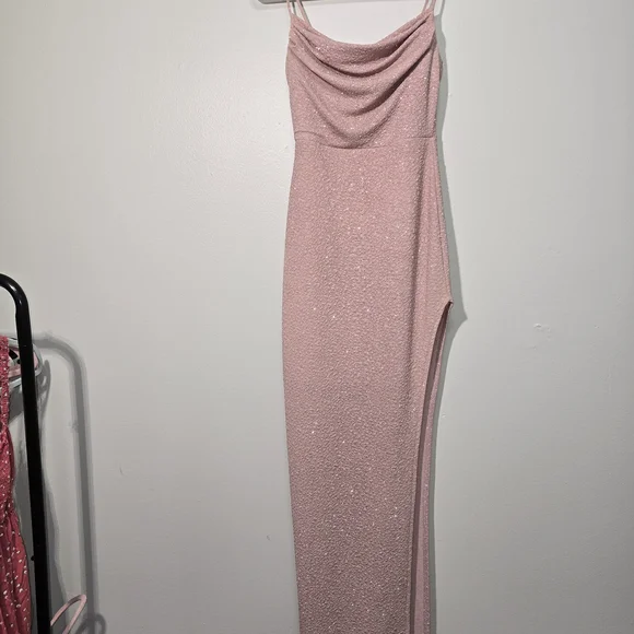 Windsor Dusty Rose Sparkle High-Slit Maxi Skirt - Picture 3 of 9